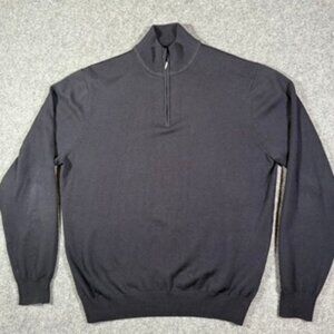 Suitsupply Mens 1/4 Zip Merino Wool Sweater Fine Knit Comfy Sz XL Dark Navy Blue
